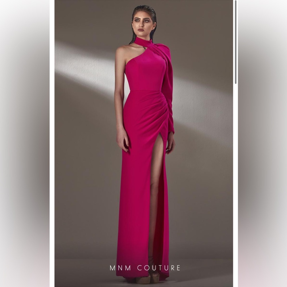 MNM Couture Pink One-Shoulder Evening Dress